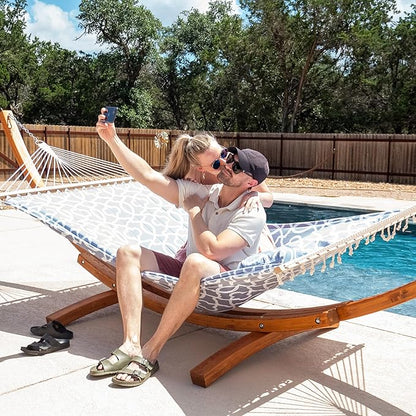 SUNCREAT 2 Person Hammocks for Outside with Stand, Extra Large Double Hammock with Wooden Stand, Gray