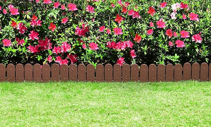 Evelyne Garden Border Plastic Edging: Wooden Fence Design - 16pcs Brown Yard Landscaping Fence Liner Lawn Edge Barrier - 20ft Kit of Decorative Lawn Panels Elements -Landscaping Edging-GMT-10374-A16