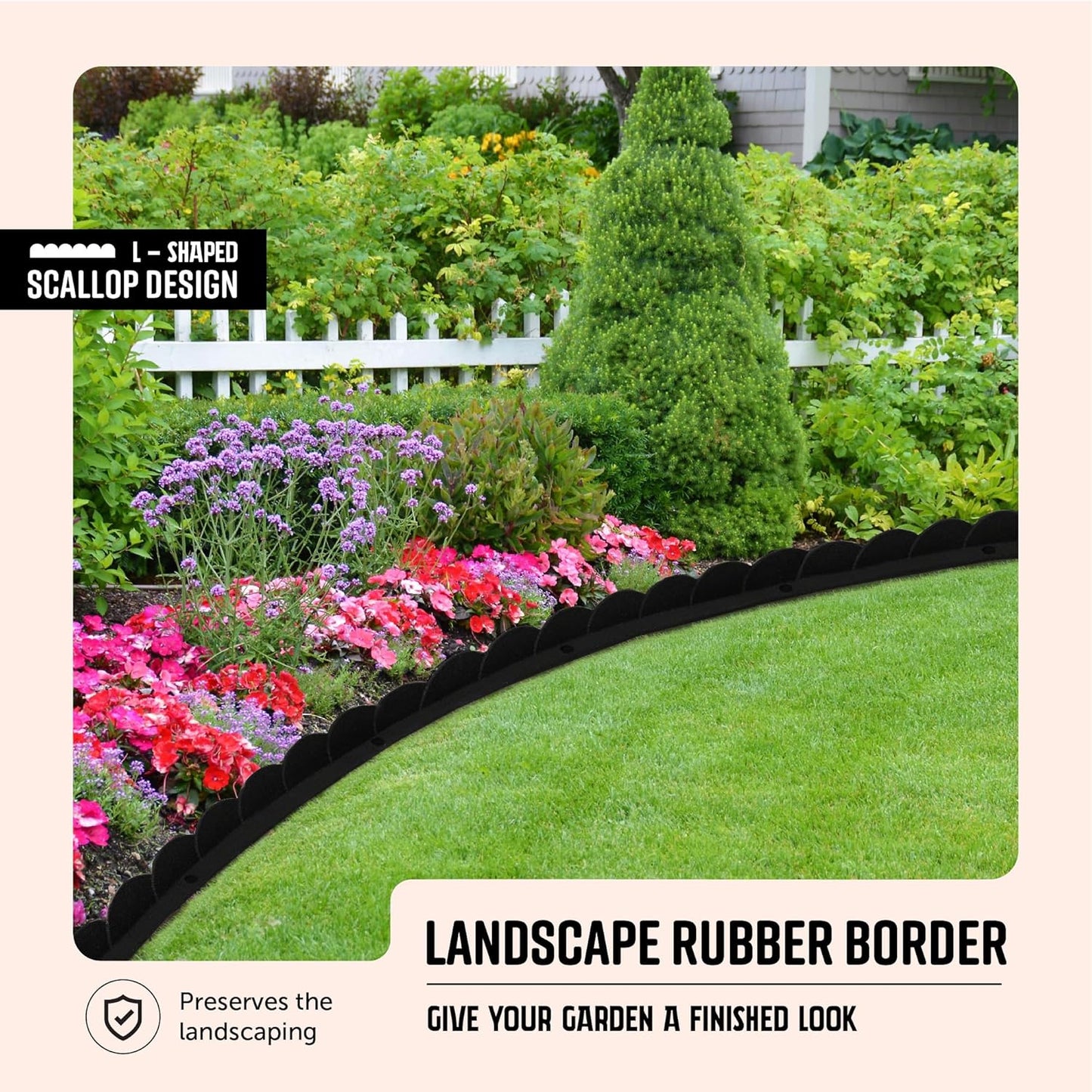 Playsafer L Shaped Flexible Rubber Scalloped Edger for Lawns Landscaping and Playground | Easy No Dig Installation| 4' Long (2, Black)