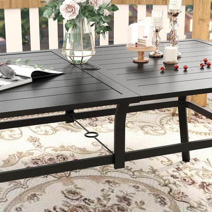 VICLLAX 7 Pieces Patio Dining Set for 6, Outdoor Furniture Set Includes 59" Rectangle Outdoor Table and 6 Stackable Patio Sling Chairs, Black Tabletop and Grey Fabric