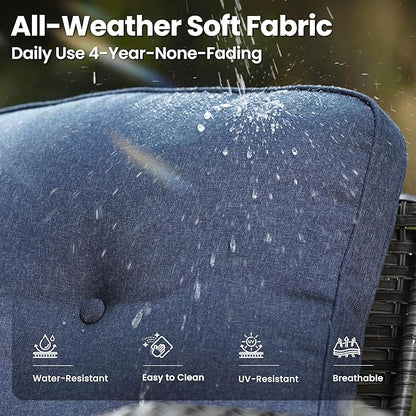 ovios 7 Pieces Patio Furniture Set, Outdoor Wicker Sofa with Swivel Chairs, Coffee Table, All Weather High Back Rattan Loveseat Couch with Comfy Cushions, Denim Blue