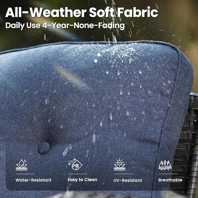 ovios 8 Pieces Patio Furniture Set, Outdoor Wicker Sofa with Swivel Chairs, Coffee Table, All Weather High Back Rattan Loveseat Couch with Comfy Cushions, Denim Blue