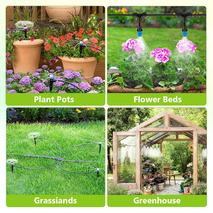 230FT New Quick-Connect Drip Irrigation System Kit, Automatic Garden Watering Misting System for Greenhouse, Yard, Lawn, Plant with 1/2 inch Hose 1/4 inch Distribution Tubing and Accessories