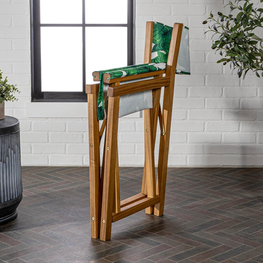 JONATHAN Y DRC1001A-SET2 Cukor Classic Vintage Outdoor Acacia Wood Folding Director Chair with Canvas Seat Mid-Century, Modern, Traditional, Classic, Coastal, Green Leaf/Teak Brown (Set of 2)
