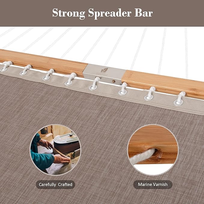 SUNCREAT Quick Dry Hammocks Standing Backyard Hammock with Stand, 2 Person Heavy Duty Hammock with 13.5 ft Wooden Stand, Brown