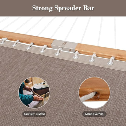 SUNCREAT Quick Dry Hammocks Standing Backyard Hammock with Stand, 2 Person Heavy Duty Hammock with 13.5 ft Wooden Stand, Brown