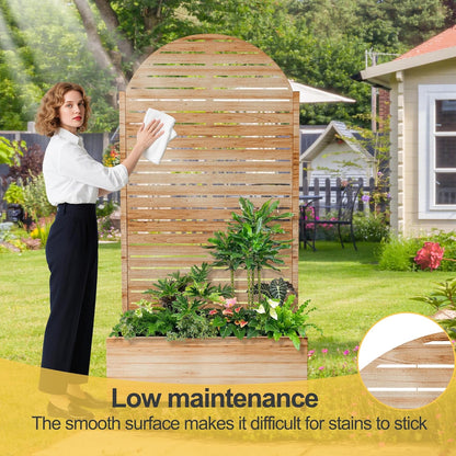 Raised Garden Bed with Arched Trellis and Wheels,73"x35"x16" Metal Raised Garden Bed,Acacia Finish Metal Planter with Climbing Trellis for Vines & Vegetables