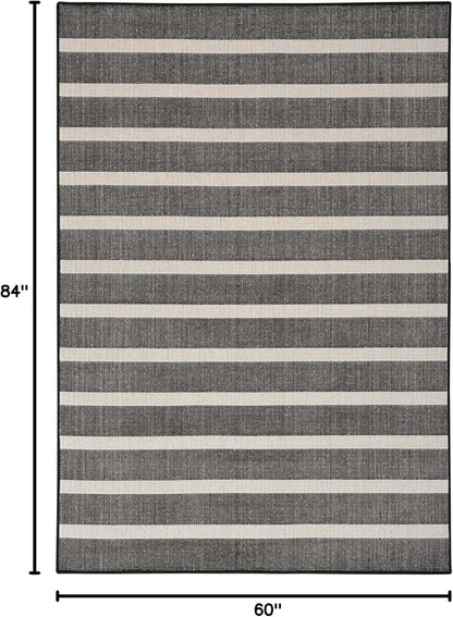 Nourison Home Positano Indoor/Outdoor Black Ivory 5' x 7' Area Rug, Easy Cleaning, Non Shedding, Bed Room, Living Room, Dining Room, Deck, Backyard, Patio (5x7)