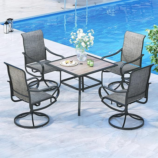 MFSTUDIO Patio Table and Chairs Set of 4, Patio Dining Set with Umbrella Hole, 5 Piece Outdoor Dining Set for Deck/Backyard/Poolside/Garden