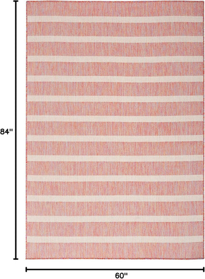 Nourison Home Positano Indoor/Outdoor Rainbow Ivory 5' x 7' Area Rug, Easy Cleaning, Non Shedding, Bed Room, Living Room, Dining Room, Deck, Backyard, Patio (5x7)