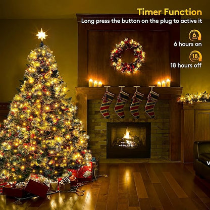 BlcTec Warm White Christmas Lights, 300 LED 108FT Christmas Tree Lights with 8 Modes, Waterproof, UL Certified, Timer, Memory, End to End Connectable String Lights for Indoor Outdoor Xmas Decorations