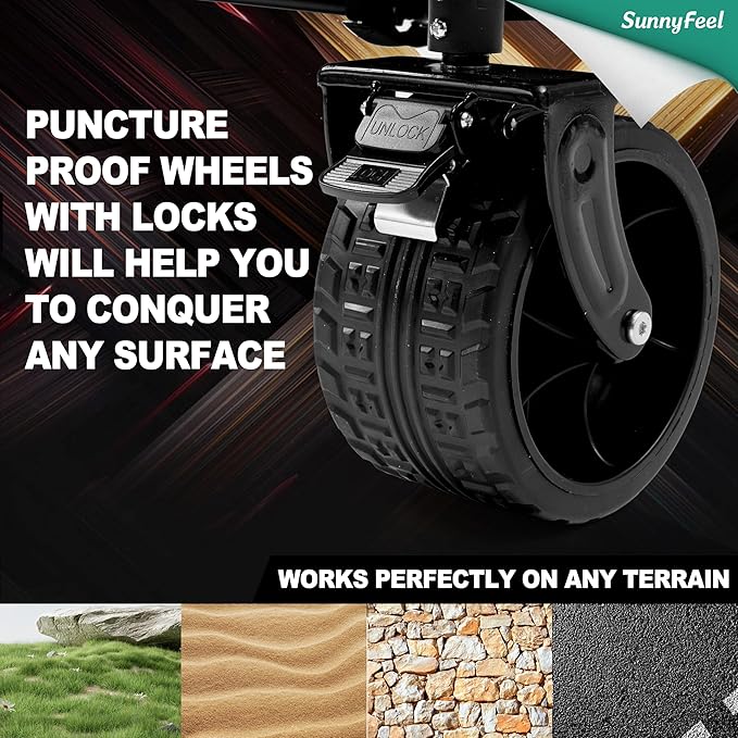 SUNNYFEEL 49''L 550lbs Heavy Duty Wagon Cart Foldable with Wheels,Extra Long Fold Up Wagons Carts with Side Pocket and Brakes for Camping Sports Garden Shopping (Black)