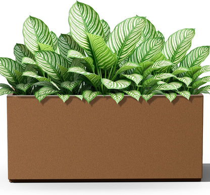 FENCY Large Metal Planter, Large Rectangular Planters for Outdoor Plants, Tall Outdoor Planters for Porch Patio, 38" L x 15" W x 16.3" H Brown Metal Planter with Drainage Hole