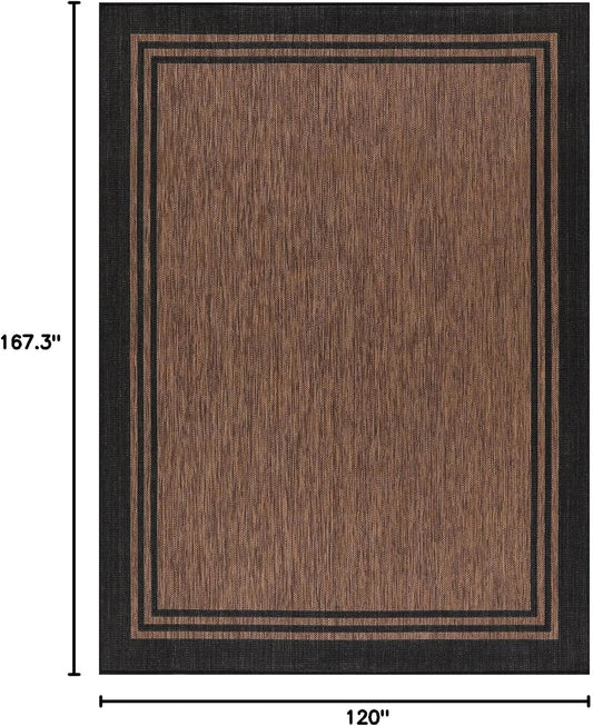 Bordered Outdoor Rug 10x14 Washable Outside Carpet for Indoor Patio Porch Waterproof Easy Cleaning Non Shedding Area Rugs Nut Brown 10 x 14