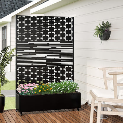 Casaphoria Metal Raised Garden Bed with Trellis and Wheels, 72"x47"x16" Planter Box for Climbing Plants, Vegetables & Vines, Features Drainage Holes and Privacy Screen, Black(Parallel&Louvered)