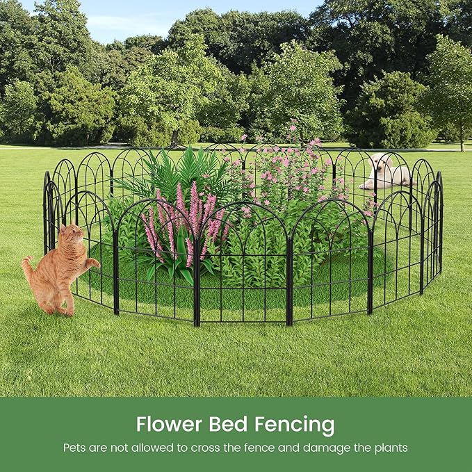 Black Garden Fences Animal Barrier, 12.55"*16.48" Garden Border Fencing, Rustproof Metal No Dig Fence for Dogs, Outdoor Fence, Dog Fencing for Patio, Flower Bed, Farm (Medium 10 Pcs)