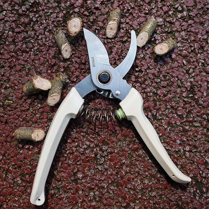 7" Small Pruning Shears Garden Shears - Premium Alloy Steel Bypass Pruner, Precision-ground Blades, Heavy Duty Gardening Tools, Ivory