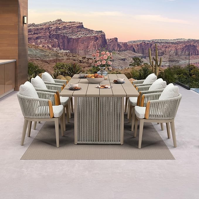 PURPLE LEAF 7 Pieces Outdoor Dining Set, Aluminum Outdoor Patio Table and Chairs Set with Olefin Cushions, All-Weather Patio Dining Set for Garden or Deck, Beige