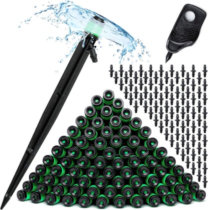 CARPATHEN 100 Drip Irrigation Emitters Vortex - Drip Irrigation Parts for Irrigation Kit - 1/4 inch Irrigation Tubing Compatible - 360 deg Adjustable Fan Sprayer for Raised Garden Bed, Potted Plants