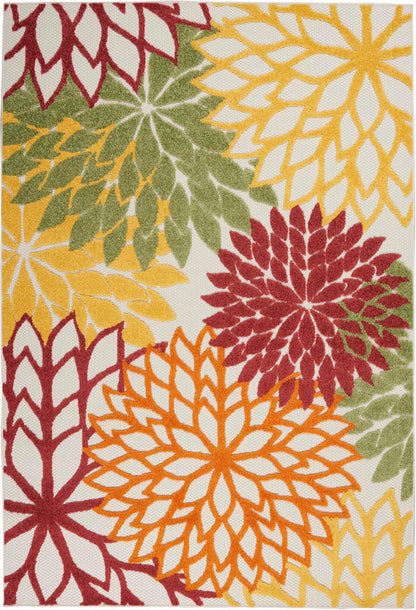 Nourison Aloha Indoor/Outdoor Red Multi Colored 6' x 9' Area Rug, Tropical, Botanical, Easy Cleaning, Non Shedding, Bed Room, Living Room, Dining Room, Deck, Backyard, Patio (6x9)