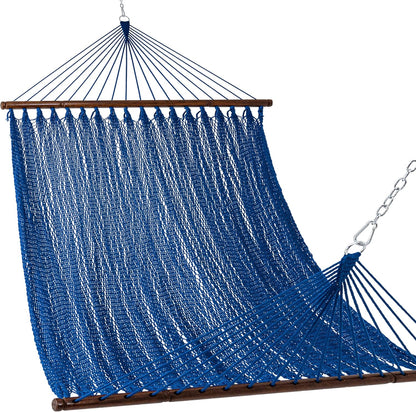 Lazy Daze Hammocks 10.5 FT Double 2 Person Caribbean Rope Hammock, Hand Woven Polyester Hammock with Spreader Bars, for Outside Outdoor Backyard Patio Poolside,450 LBS Capacity, Blue