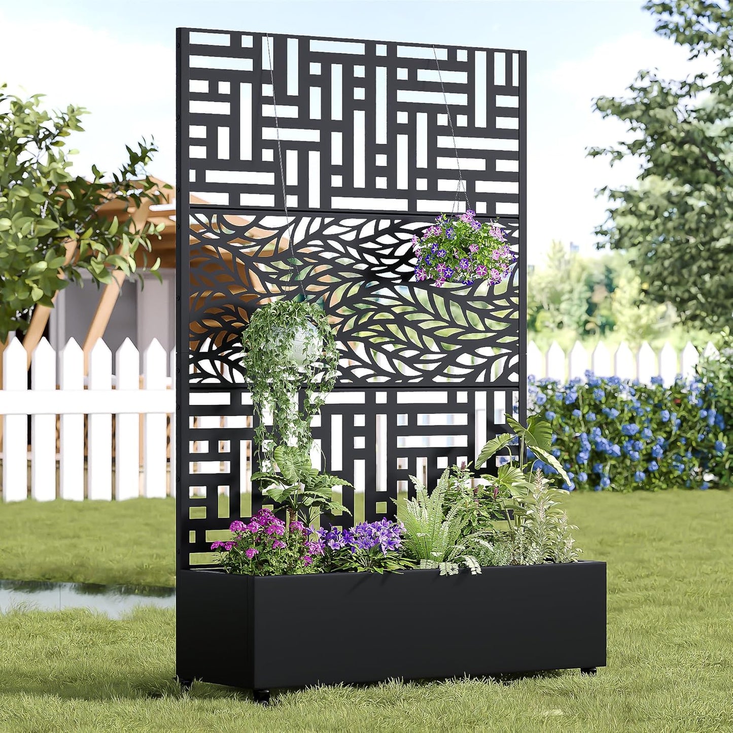 Casaphoria Metal Raised Garden Bed with Trellis and Wheels, 72"x47" Planter Box for Climbing Plants, Vines & Vegetables, Features Drainage Holes, Helen &Spring