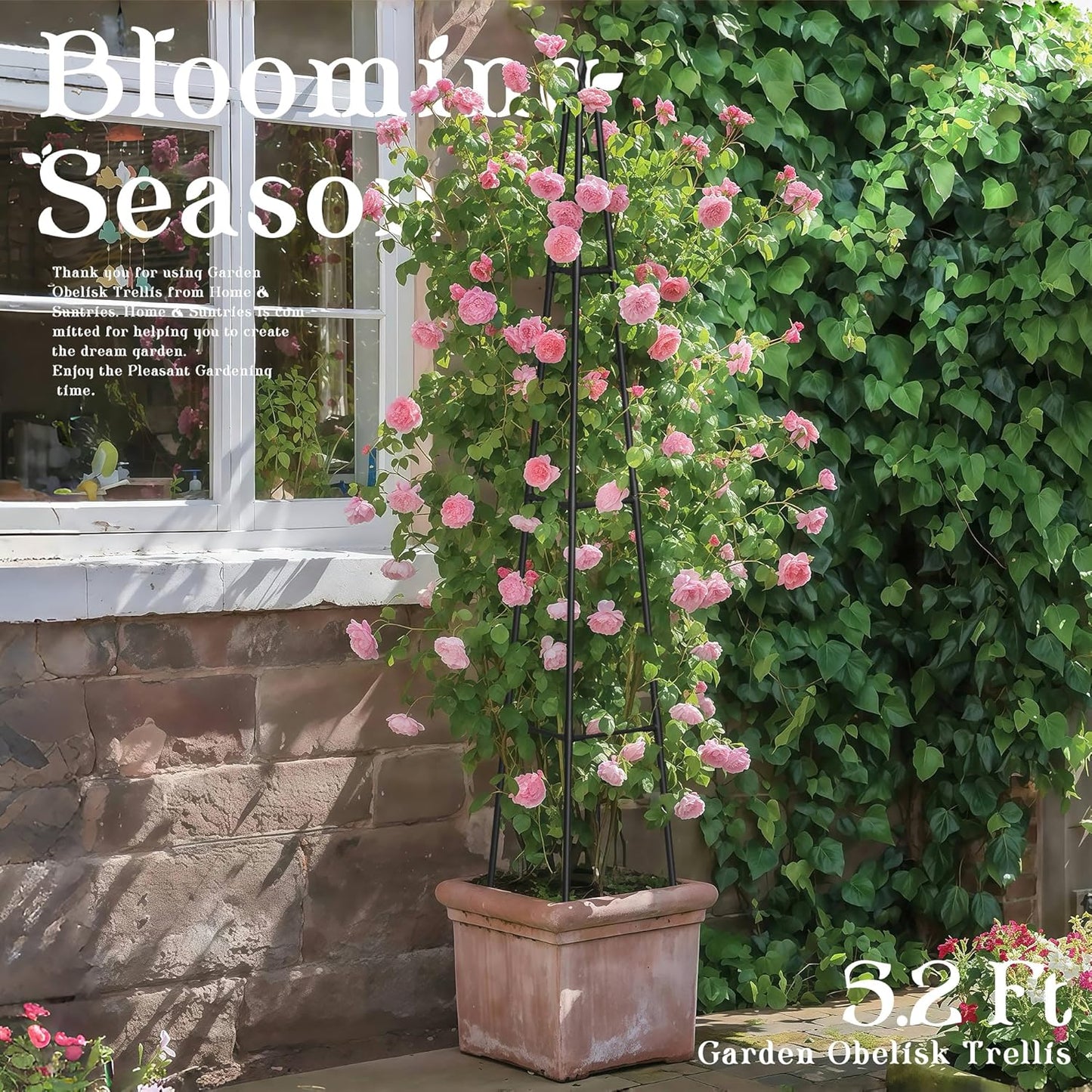 5.2FT Obelisk Trellis for Climbing Plants Outdoor, 16mm Rust-Proof Extra Thickened Plastic-Coated Metal Pipes, Indoor Climbing Support for Potted Plants, Vines, Flowers Stands,Black