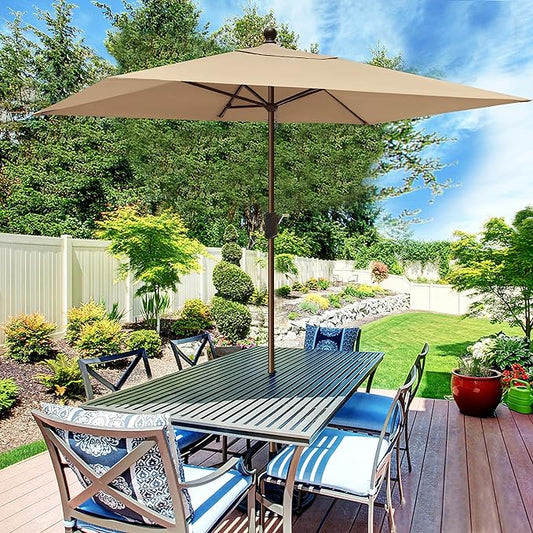 EliteShade USA 10-Year-Non-Fading 6.5x10Ft Rectangular Market Umbrella Patio Umbrella Outdoor Table Umbrella with Ventilation（Hrather Beige）
