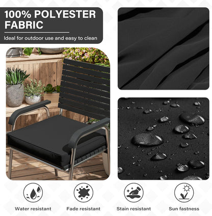 Patio Chair Cushions 17 X 16 X 3 Inch Waterproof Outdoor Seat Cushions for Patio Furniture, Outdoor Sofa Couch Pads with Ties & Handle, Set of 2, Black