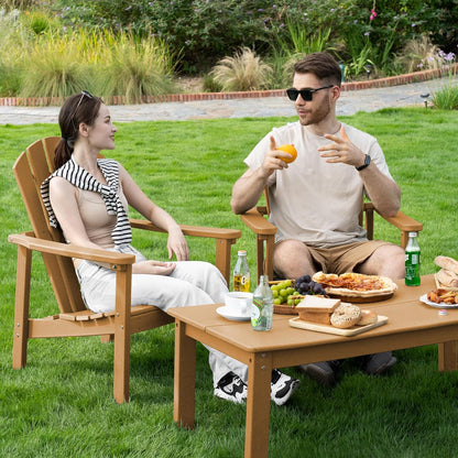 Stackable Adirondack Chair Set of 2, HDPE Outdoor Patio Chair - Durable and Space Saving, Suitable for Porches, Lawns or Garden, Teak