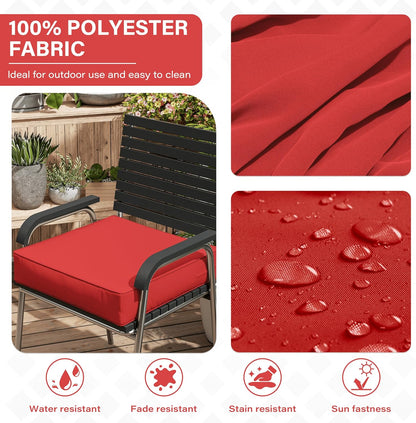 Patio Chair Cushions 24 X 24 X 5 Inch Waterproof Outdoor Seat Cushions for Patio Furniture, Outdoor Sofa Couch Pads with Ties & Handle, Set of 2, Red