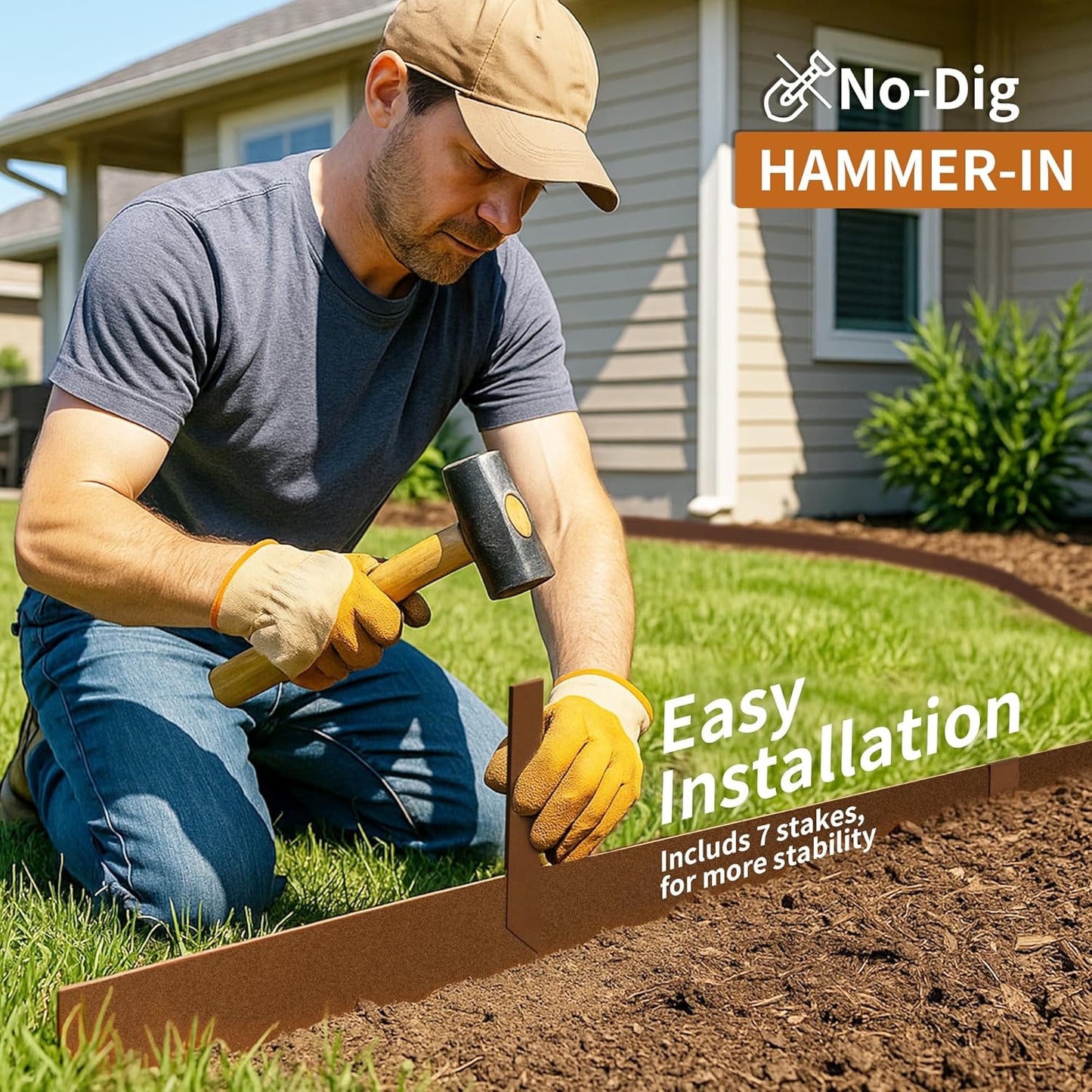 Worth Garden 20ft. Galvanized Steel Landscape Edging - 6-Pack 6.5" x 40" Metal Edging for Landscaping with 7 Stakes, Bronze Powder Coating Hammer-in Lawn Edging for Yard Pathway Divider