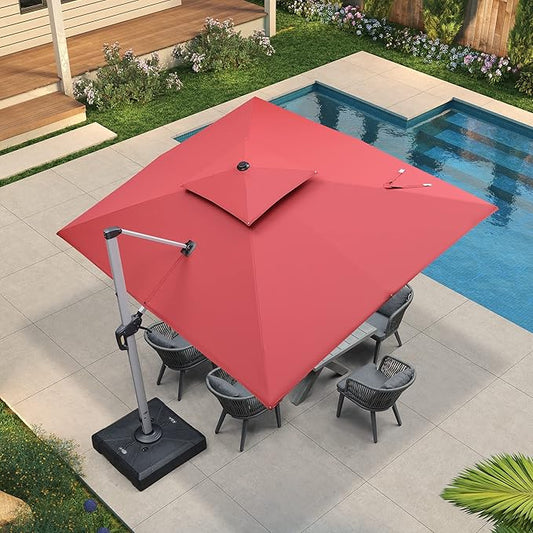 PURPLE LEAF 9 X 11 FT Cantilever Patio Umbrellas with Base Included, Large Square Offset Umbrella with 360° Rotation, Outdoor Aluminum Pool Umbrella for Pool Lawn Garden, Terra
