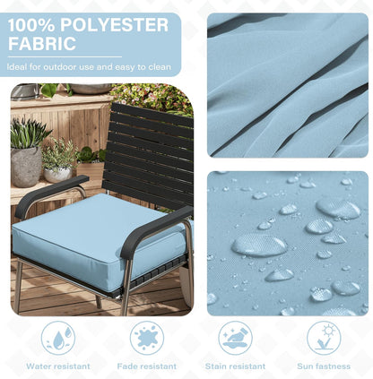 Patio Chair Cushions 24 X 24 X 5 Inch Waterproof Outdoor Seat Cushions for Patio Furniture, Outdoor Sofa Couch Pads with Ties & Handle, Set of 2, Light Blue