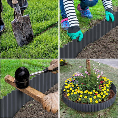 LAVEVE Corrugated Metal Garden Edging 8" x 20Ft, Landscape Edging Border for Lawn, Flower Bed, Garden Fence, Paver Edging (Dark Gray)