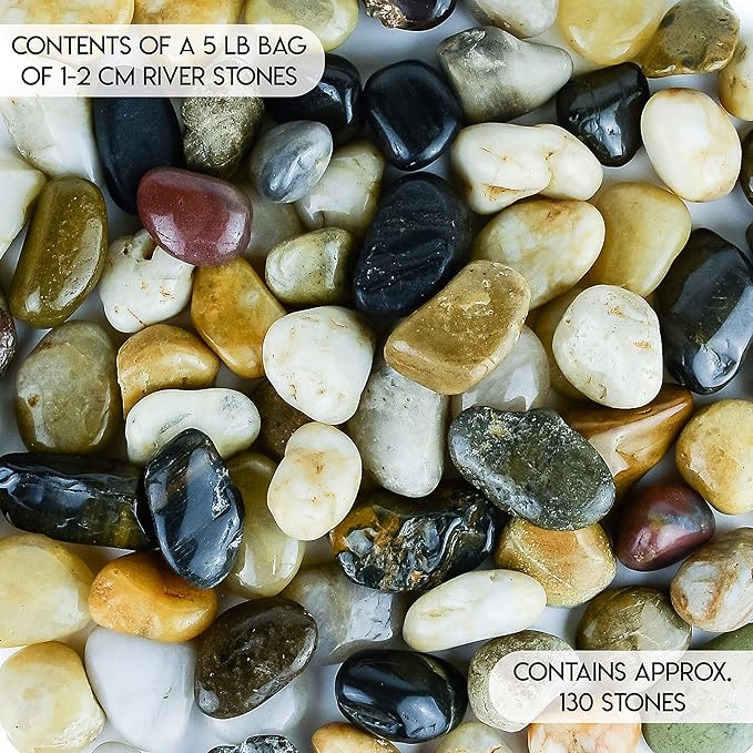 5 lbs Approx. 130 River Rocks Stones for Plants Pebbles for Indoor Plants | Aquarium Fish Tank Rocks | Polished Decorative Rocks for Vases (0.8-1.6 Inches)