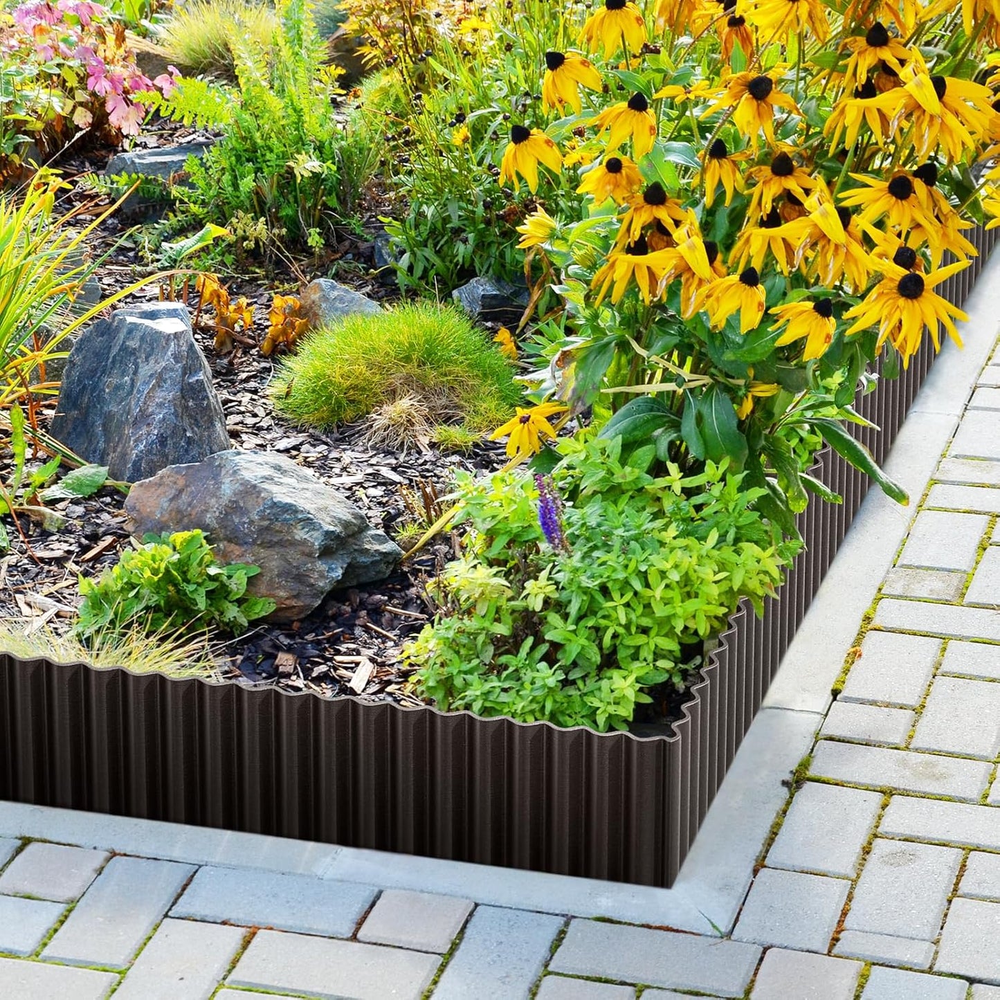 LAVEVE Corrugated Metal Garden Edging 4" x 10Ft, Landscape Edging Border for Lawn, Flower Bed, Garden Fence, Paver Edging (Black)