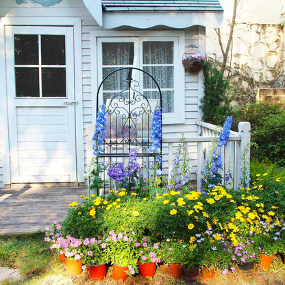 Trellis for Climbing Plants 70.8" H x 25.6" W Metal Wrought Iron Outdoor Wall Panel for Vines Flowers Elegant Accent Decorative Garden Structure