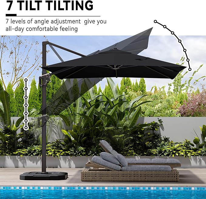 9' X 12' Cantilever Patio Umbrella 360°Rotation Rectangular Outdoor Large Offset Umbrellas Heavy Duty Windproof for Garden Deck Pool Backyard, Black