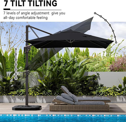 9' X 12' Cantilever Patio Umbrella 360°Rotation Rectangular Outdoor Large Offset Umbrellas Heavy Duty Windproof for Garden Deck Pool Backyard, Black