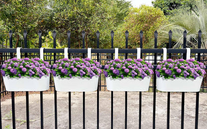 Hanging Planters for Outdoor Plants, 17" Railing Planter Pots, Metal Fence Flower Pot for Porch Balcony with Detachable Hook (White, Pack of 2)