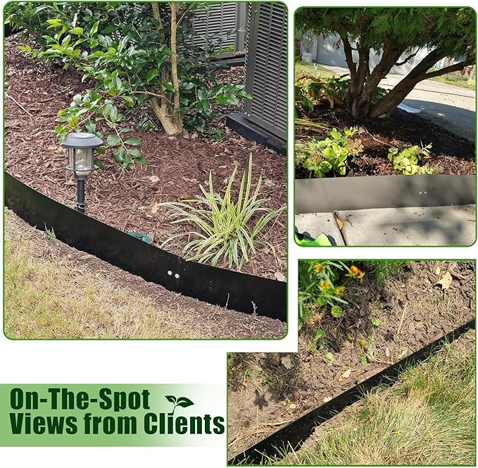 A ANLEOLIFE 6 Pack 40" LX 8" H Galvanized Steel Garden Landscape Edging, Bendable Hammer-in Metal Lawn Border with Gloves and 10 Stakes (20FT Total) (8 inch Tall, Black)