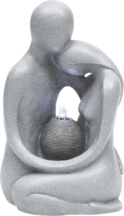 20.9in Hugging Couple Outdoor Water Fountain with LED Lights, Modern Couple Silhouette Garden Water Fountain for Patio, Yard,or Indoor Décor