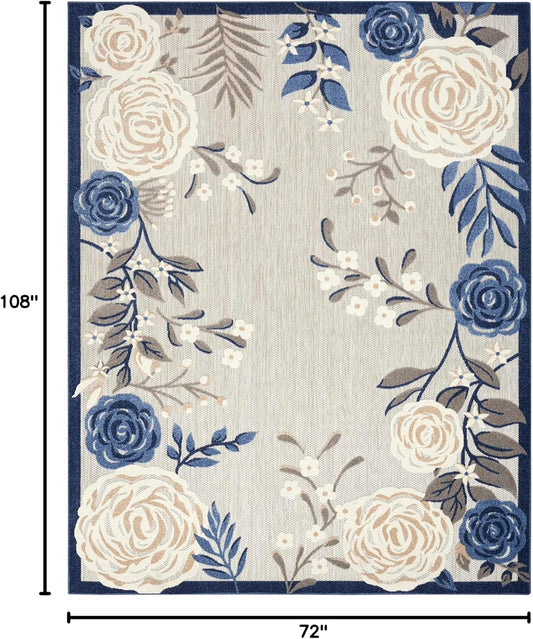 Nourison Home Aloha Indoor/Outdoor Modern Blue/Grey 6' x 9' Area Rug, Easy Cleaning, Non Shedding, Bed Room, Living Room, Dining Room, Kitchen (6x9)