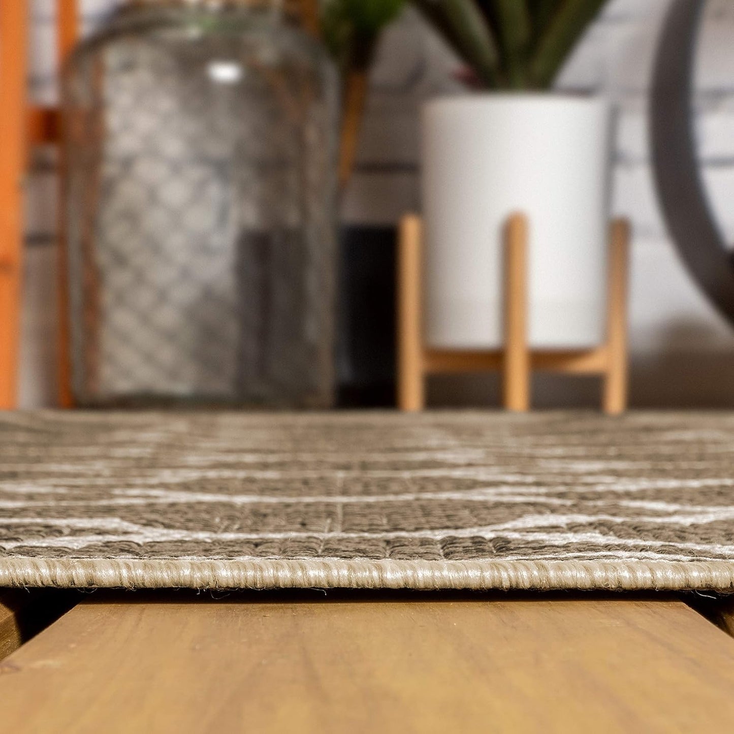 Eyely BMS109A-3SQ Santa Monica Trebol Moroccan Trellis Textured Weave, Pet Friendly, Non-Shedding, Stain Resistant, Easy-Cleaning, Brown/Beige, 3' Square, Indoor/Outdoor, Area Rug