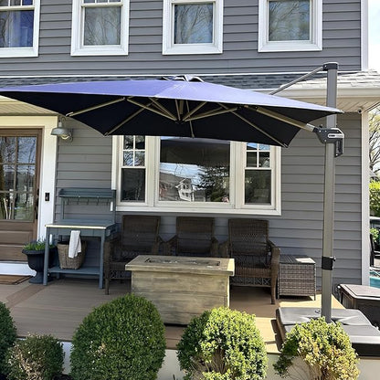 PURPLE LEAF 8' X 8' Patio Umbrella Outdoor Cantilever Umbrella, Aluminum Offset Umbrella with Champagne Frame and 360° Rotation for Pool Deck Garden, Navy Blue