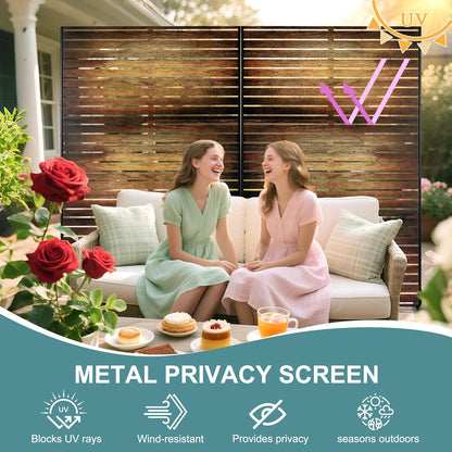 Metal Privacy Screen Outdoor Freestanding Privacy Wall Panels and Decorative Patio Dividers,Crafted from Steel with Sun-Proof Design,Ideal for Patio,Garden,72" H×47" L（Wooden&Vintage-3 Panels