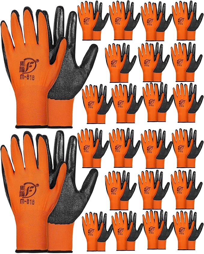 Nuogo 24 Pairs Gardening Gloves for Men Women Rubber Coated Landscaping Work Gloves Safety Work Construction