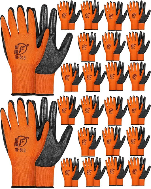 Nuogo 24 Pairs Gardening Gloves for Men Women Rubber Coated Landscaping Work Gloves Safety Work Construction