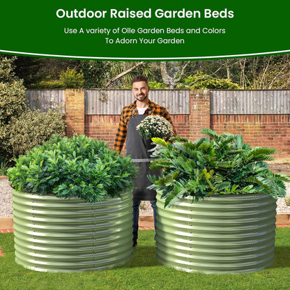 Olle 32" Tall, Raised Garden Beds Outdoor for Vegetables, Round Galvanized Raised Garden Bed, Metal Garden Boxes Outdoor Plater Box, Sage Green